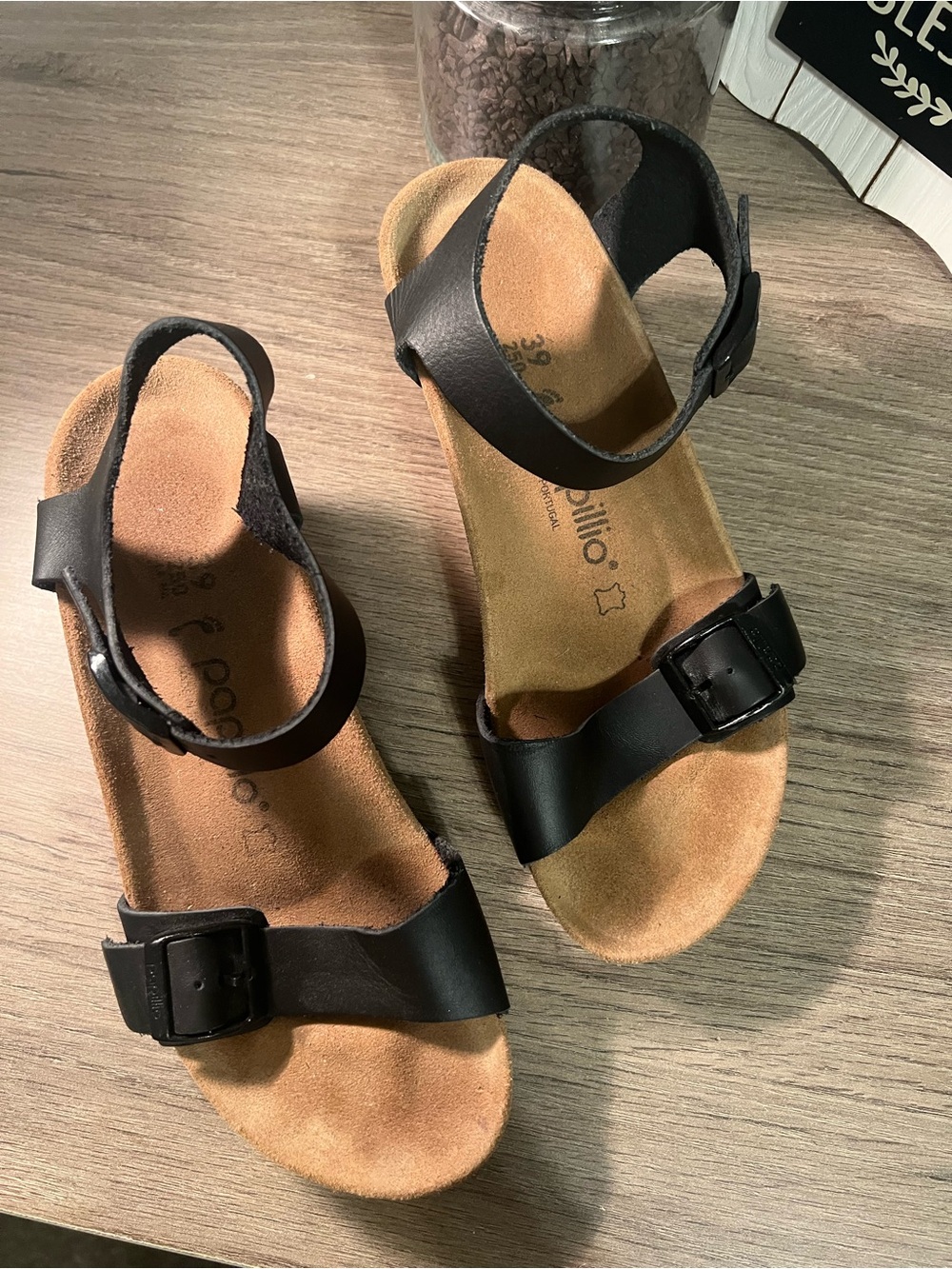 BIRKENSTOCK Papillio Black Leather Wedge Sandals with Buckles SIZE 39 - Picture 4 of 11